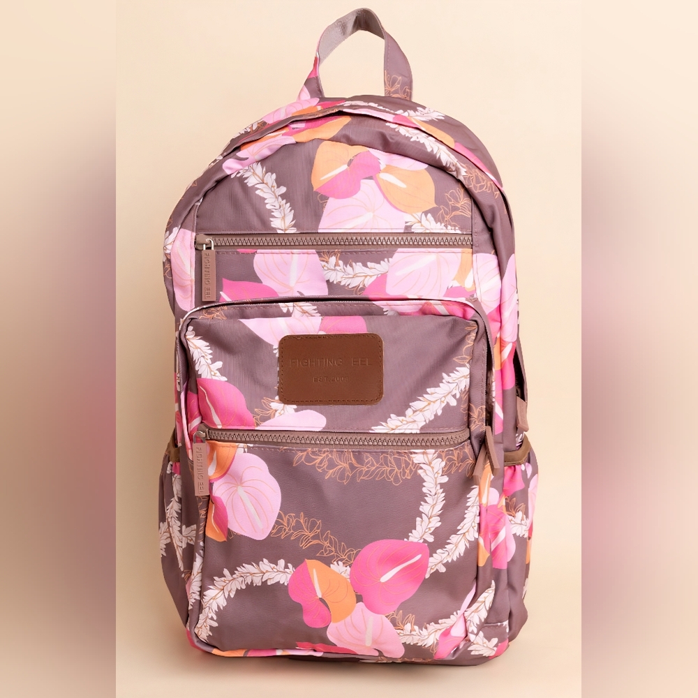 Fighting Eel Backpack - Bistro Woven Lei, Mauve Pink Purple Flower Hawaii NEW